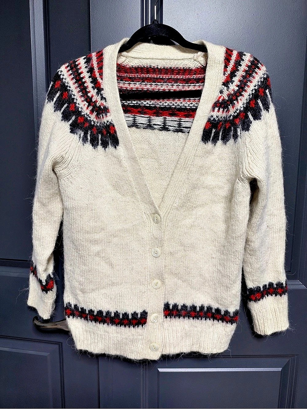 Tna Fair Isle Cardigan in Cream & Red